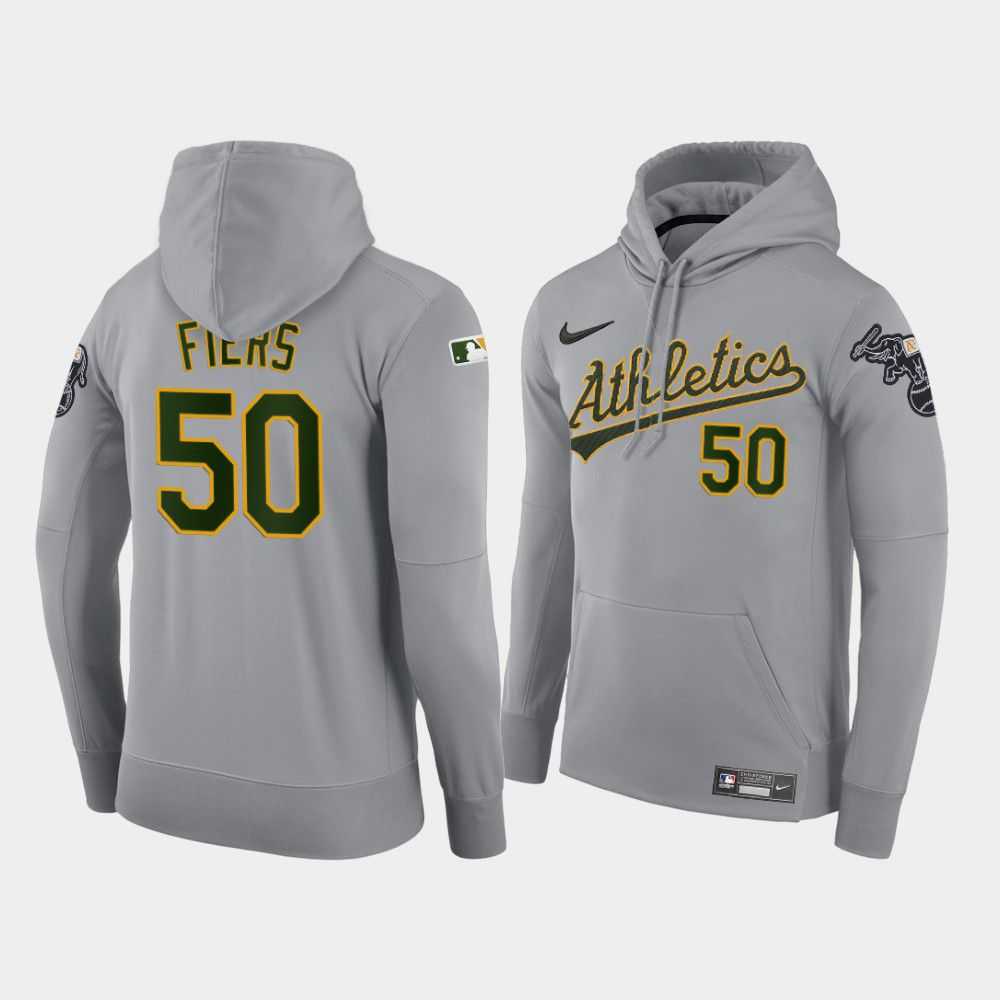 Men Oakland Athletics 50 Fiers gray road hoodie 2021 MLB Nike Jerseys